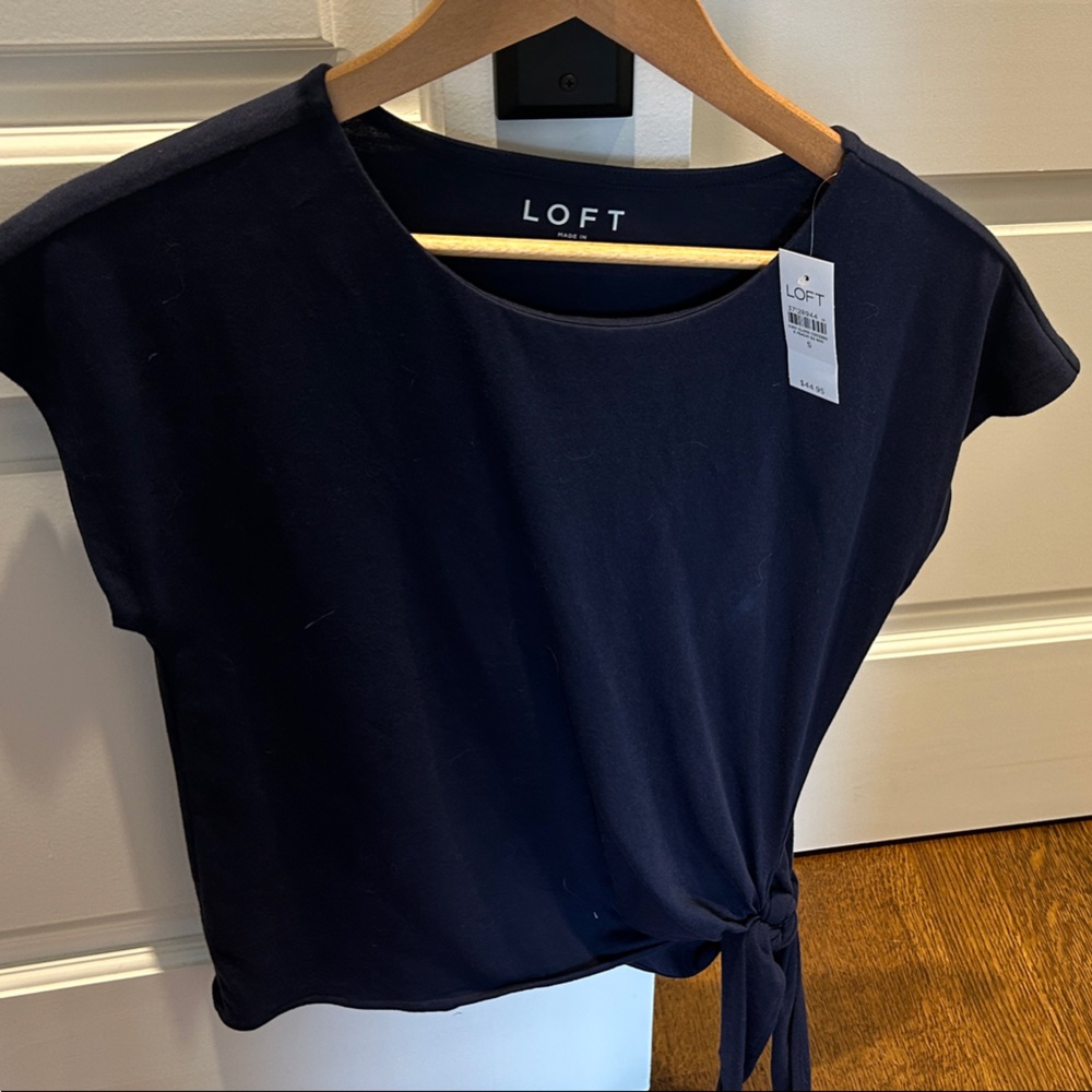LOFT Dark Blue Tie-Front Blouse